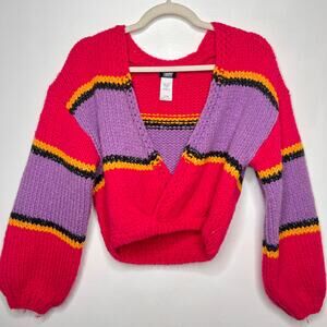 TRUCE Chunky Knit Cropped Sweater Balloon Sleeves SIZE L